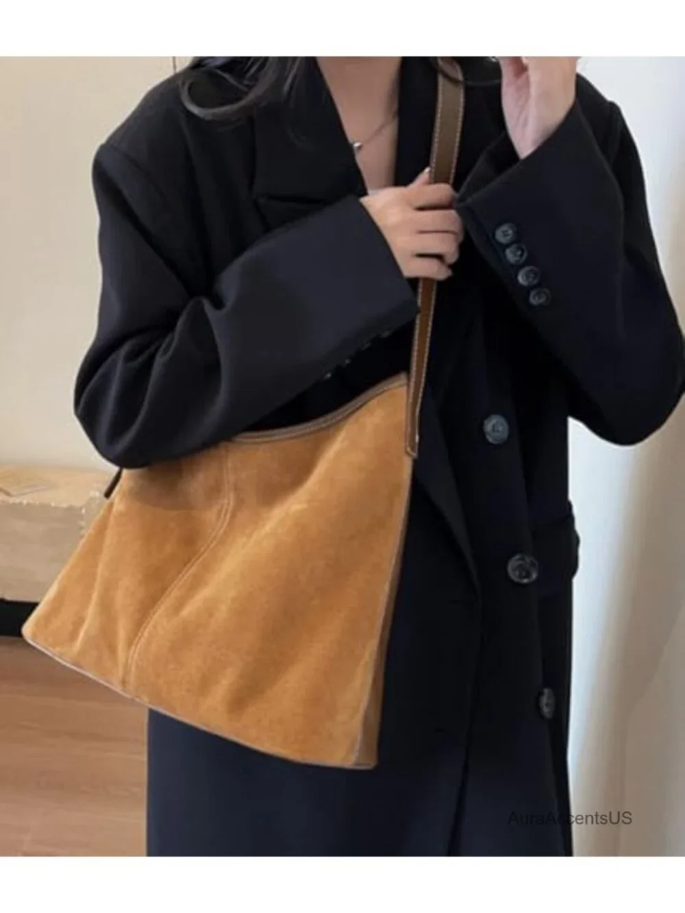 Suede Slouchy Hobo Tote Bag for Women, PU Leather Crossbody Shoulder Bag